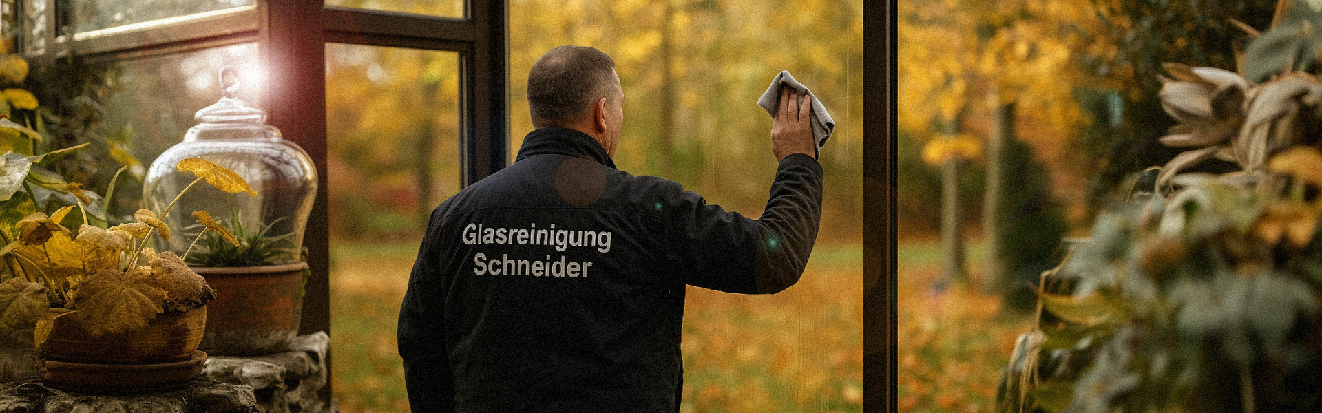 Reinigungsservice Raymond Schneider  Ein Mann reinigt Glas
