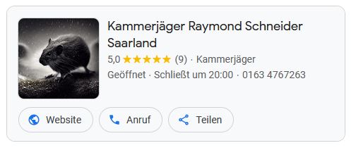 Empfehlen Sie uns gerne weiter bei Google Maps. Ihr Kammerjäger aus dem Saarland